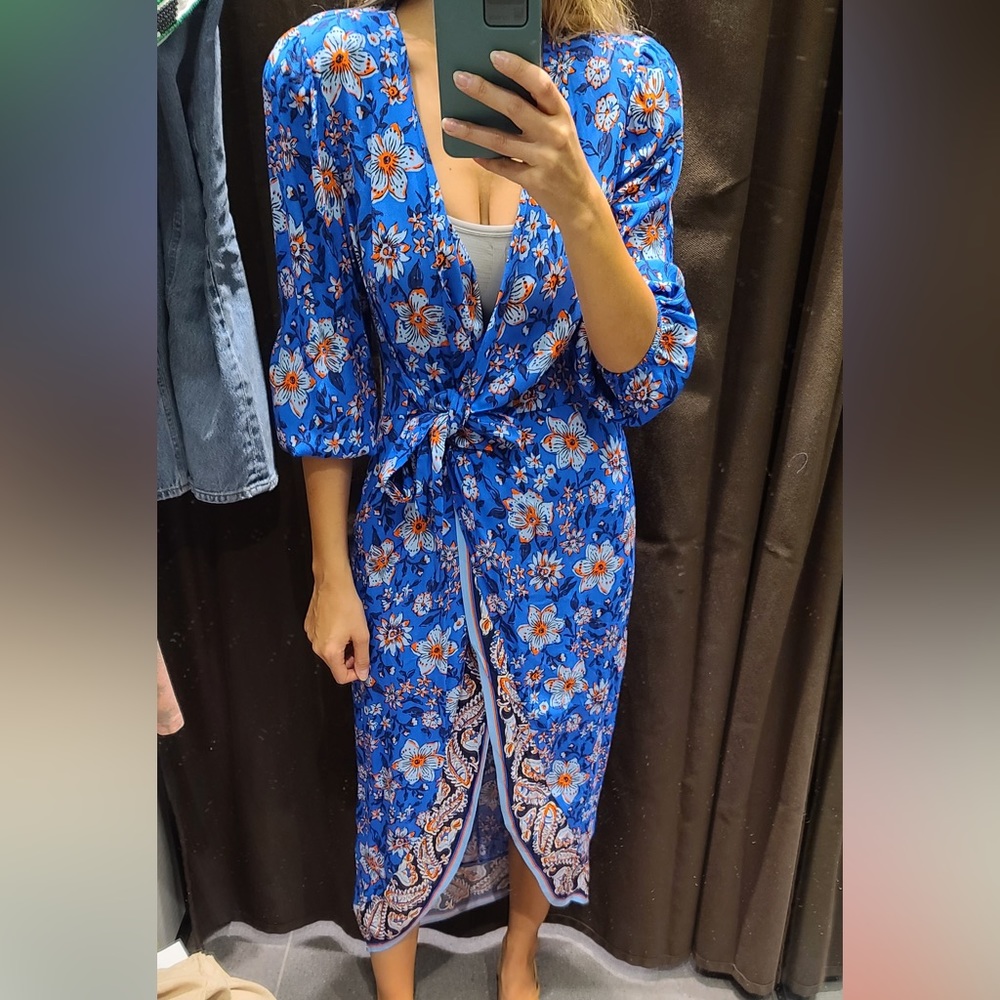 Zara Wrap Print Dress Blue